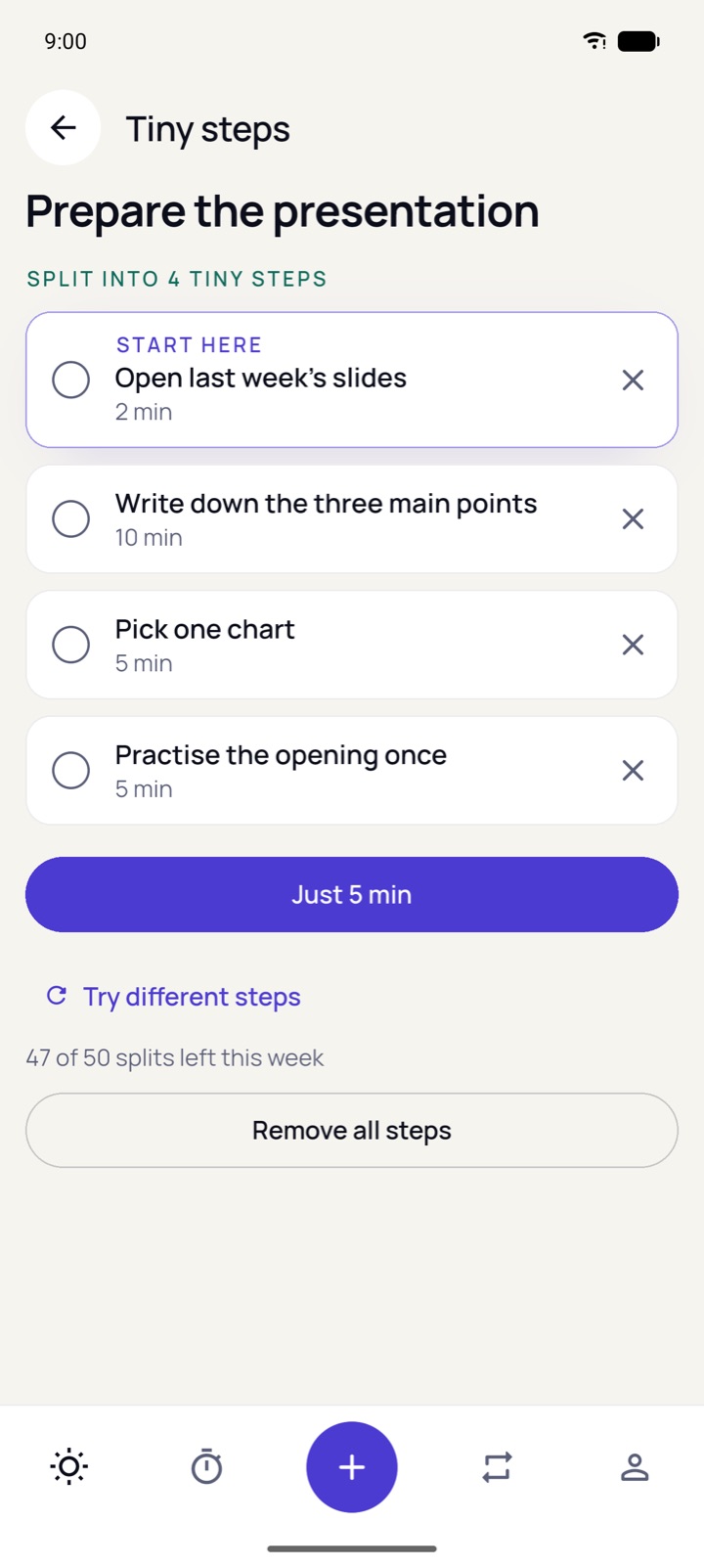 Tiny steps for preparing a presentation, starting with opening last week's slides.